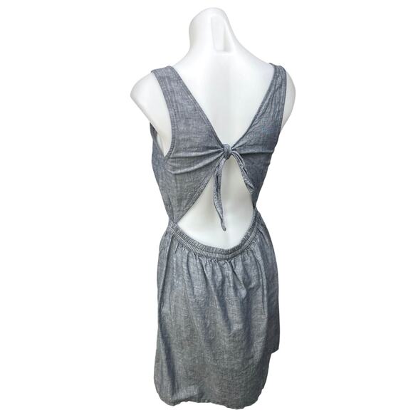 GAP Gray Linen Sleeveless Open  Back Jean Chambray Denim Blouson Mini Dress Sz S - Picture 3 of 5